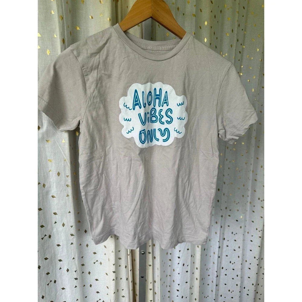 Unbranded Aloha Vibes Only 100% Cotton Youth Crew Neck Hawaiian T-Shirt L